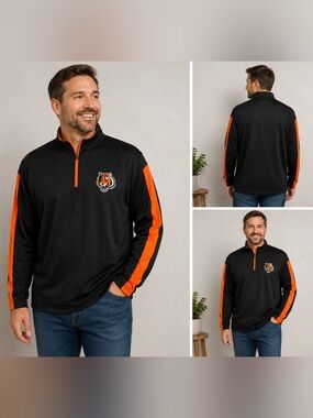 Cincinnati Bengals NFL 1/4 Zip Pullover Black Orange Men’s XL